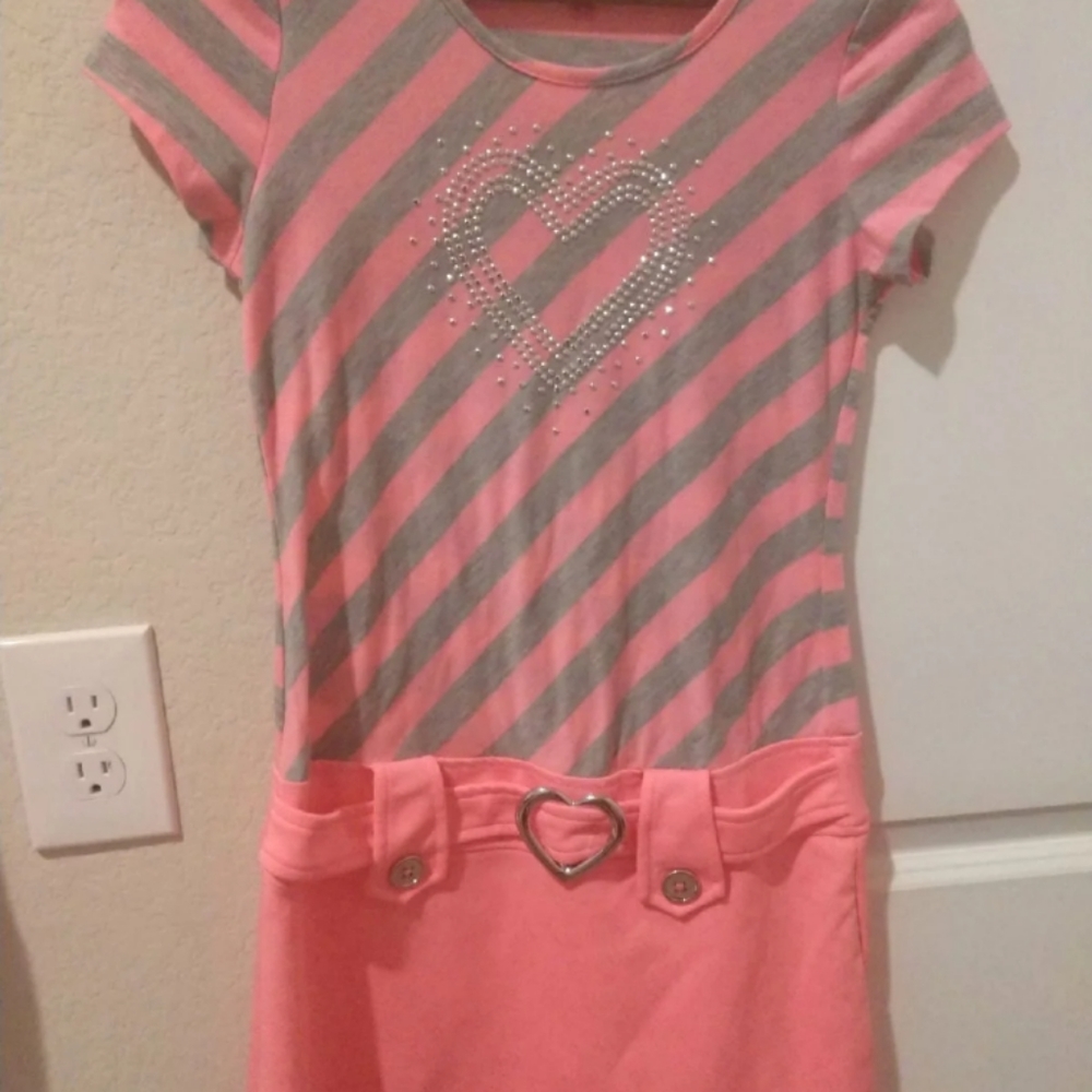 Girls pink and grey heart dress
